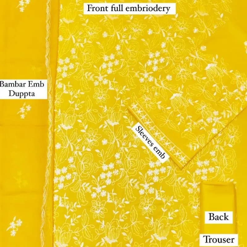 3pcs Lawn Full Embroidery suit Unstiched